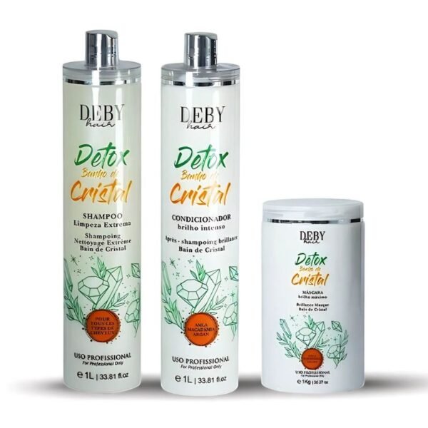 Kit Detox Cristal Deby Hair — Shampoing + Masque + Après-Shampoing Amla, Macadamia & Argan (3x1L)