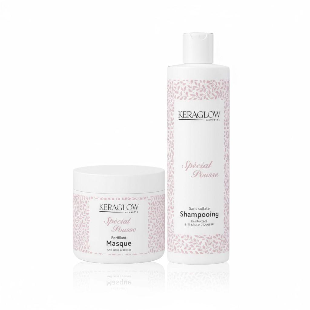 Lots de 6 KERAGLOW Shampoing, Masque Spécial Pousse – & Huile Anti-Chute Énergisants sans Sulfate