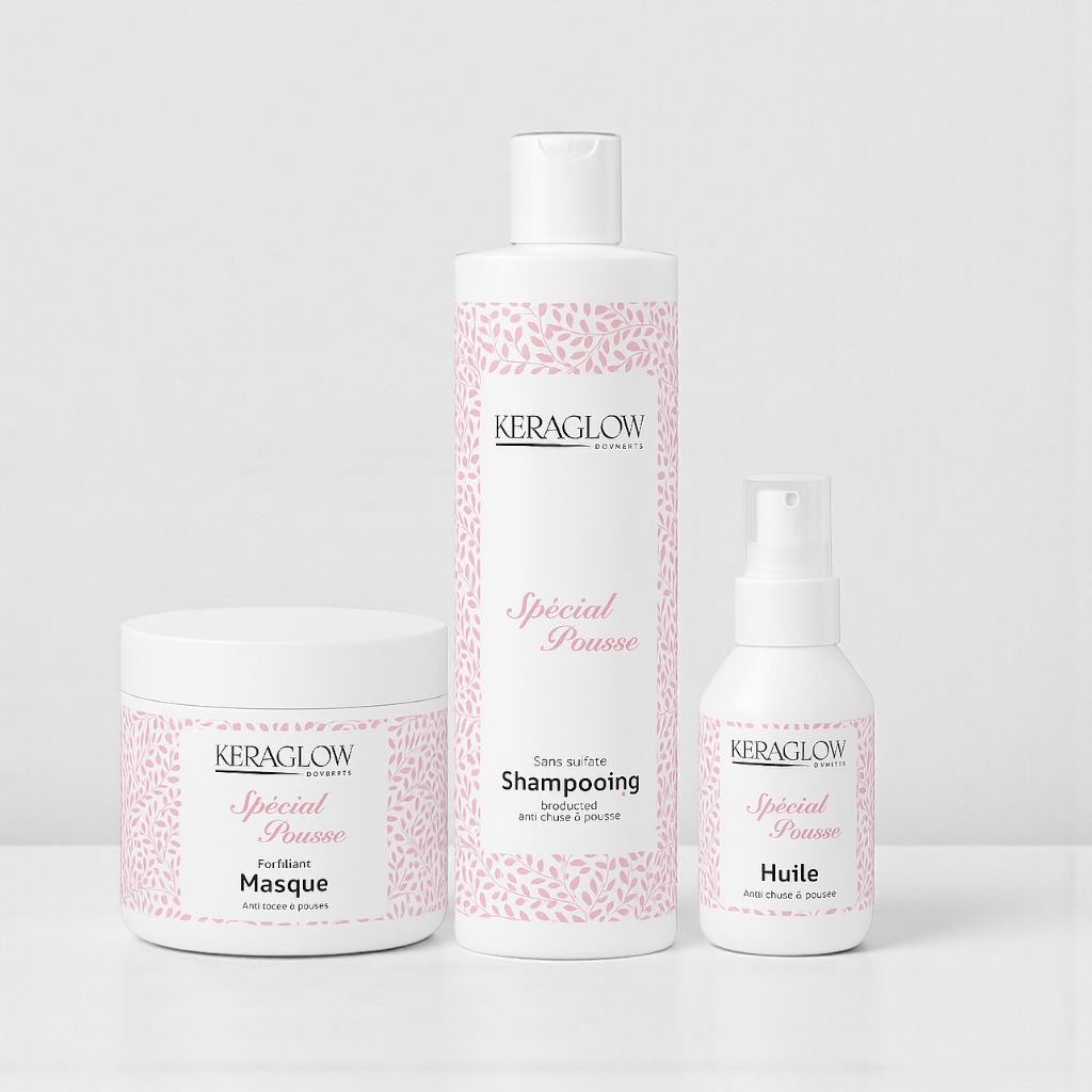 KERAGLOW Shampoing, Masque Spécial Pousse – & Huile Anti-Chute Énergisants sans Sulfate
