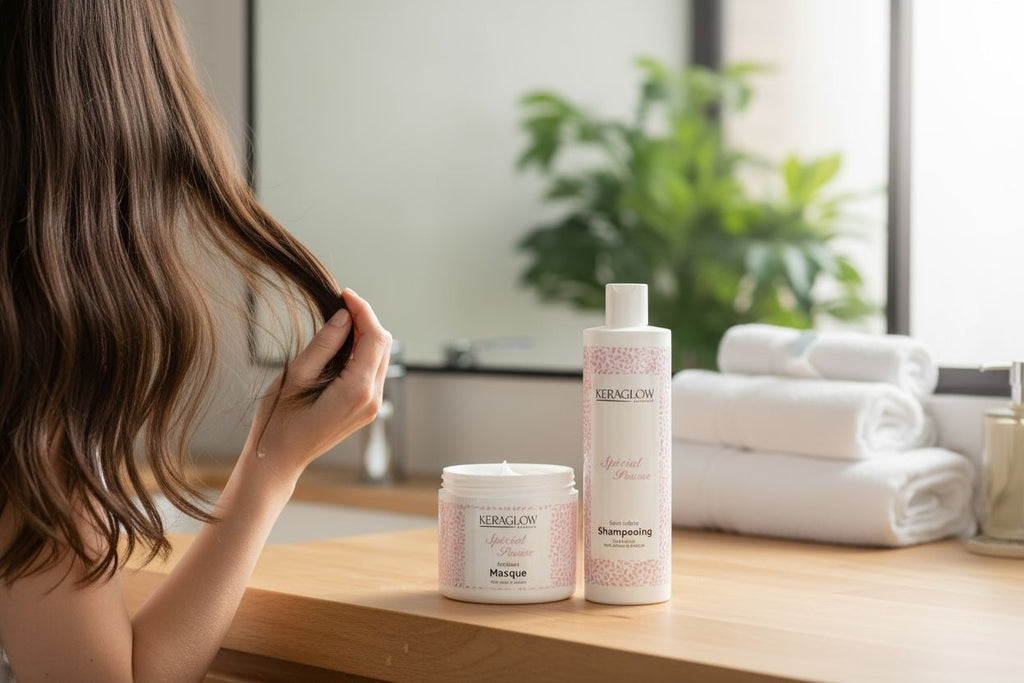 Lots de 6 KERAGLOW Shampoing, Masque Spécial Pousse – & Huile Anti-Chute Énergisants sans Sulfate