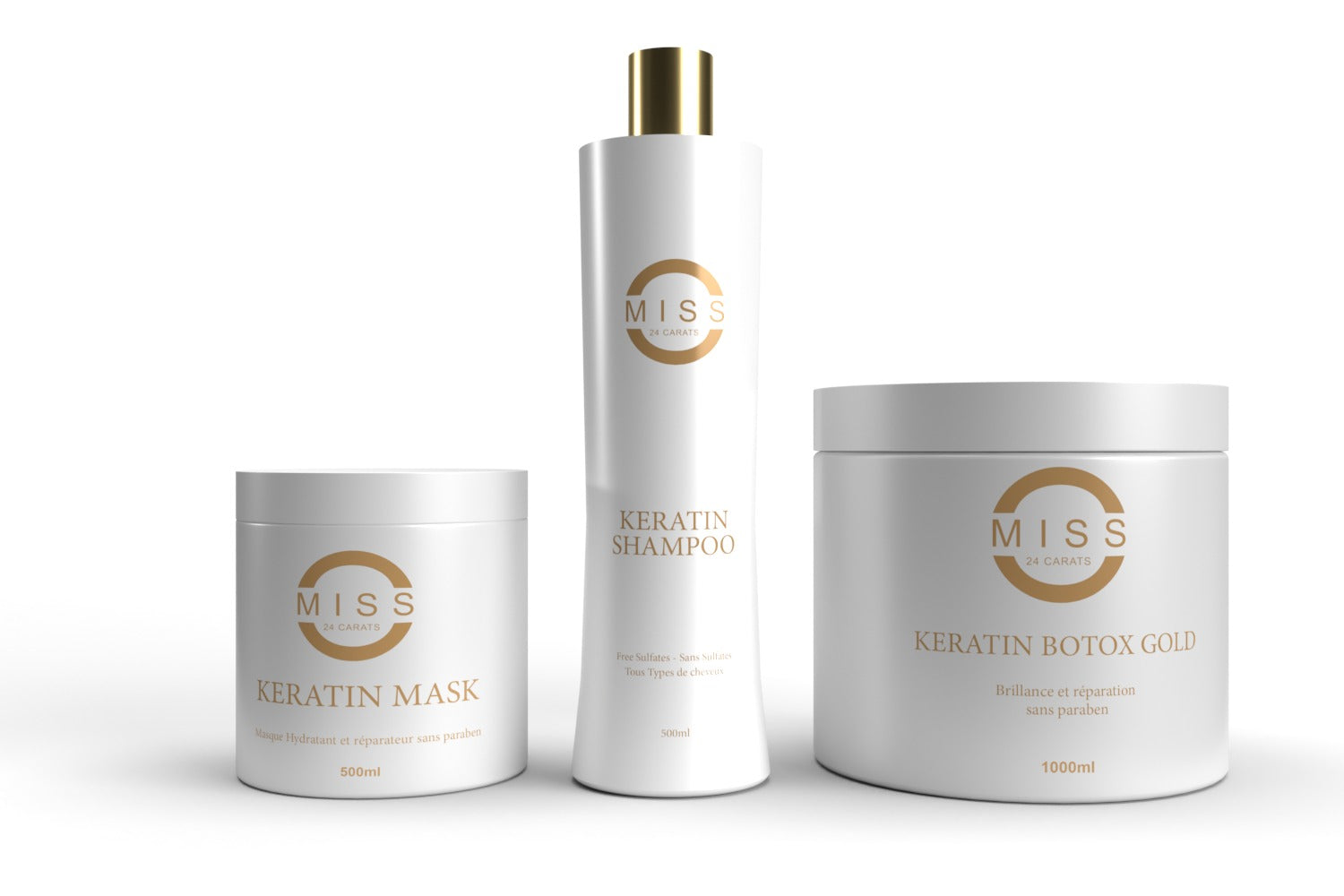 Kit Kératine Miss 24 Carats – Shampoing + Masque + Soin Réparateur 1kg